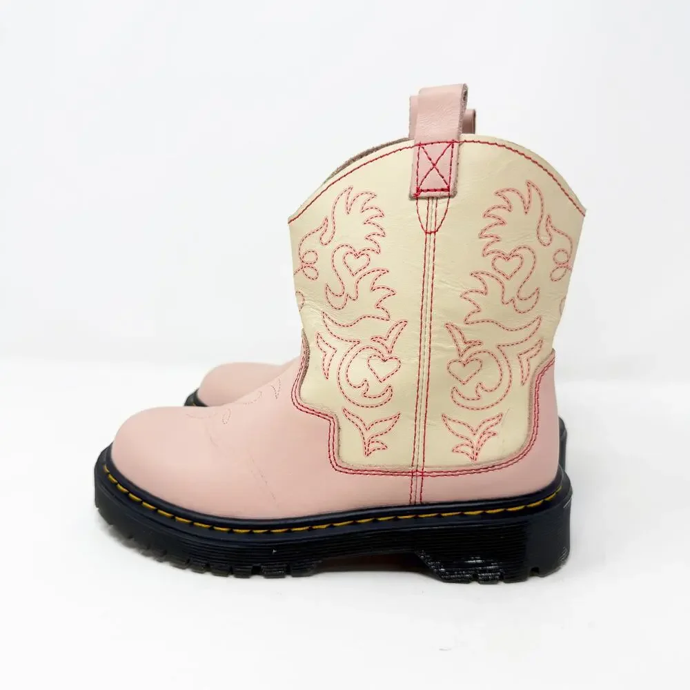 Dr. Martens Pink Leather Western Style Boots Girls Size 13 Pull On EUC